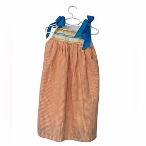 Orange Gingham dress with Blue bow Straps sz 6x stripe bodice